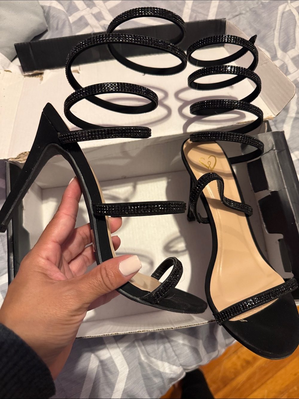 Black Spiral Strappy Stiletto Sandals